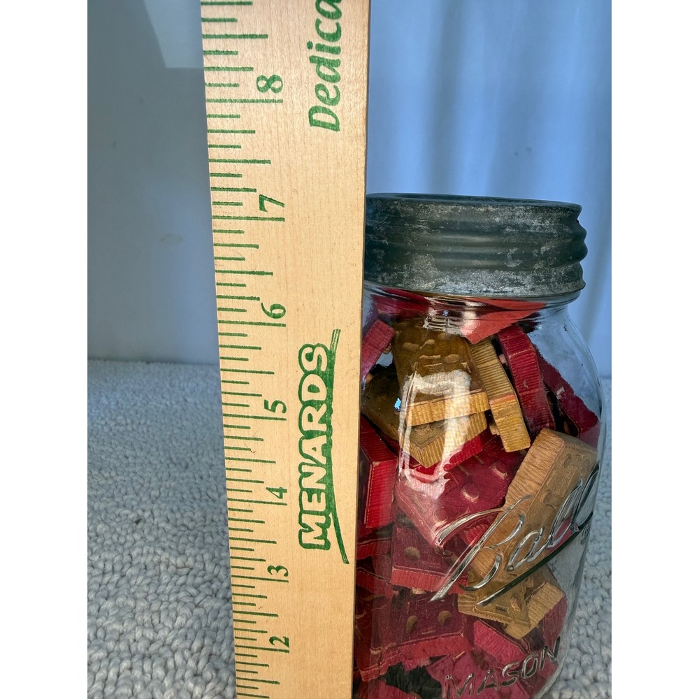 Vintage American Bricks Wooden Building Blocks Lot in Ball Mason Jar Red Natural - Picture 4 of 9